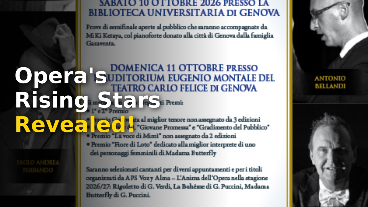 7th International Ottavio Garaventa Competition 2026 Results stage at Teatro Carlo Felice