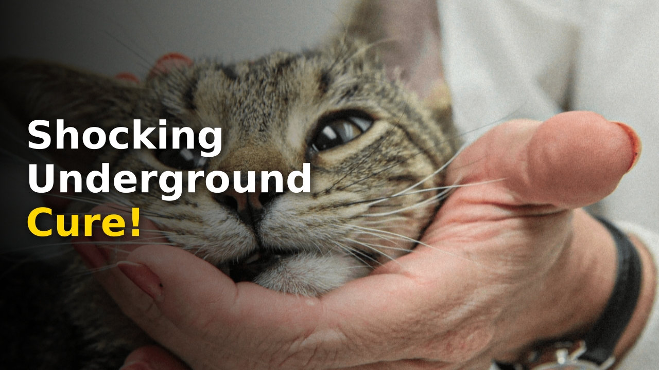 A small cat undergoing veterinary examination for suspected feline infectious peritonitis