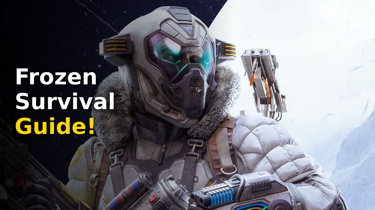 Arc Raiders Frozen Trail update key art featuring a Raider in a blizzard facing a massive Arc robot