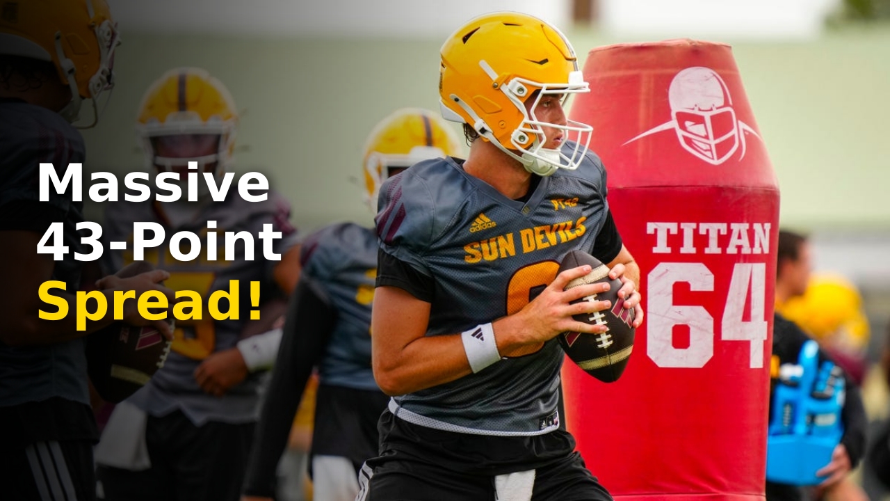 Arizona State Sun Devils helmet on the field with ASU vs Morgan State odds graphics