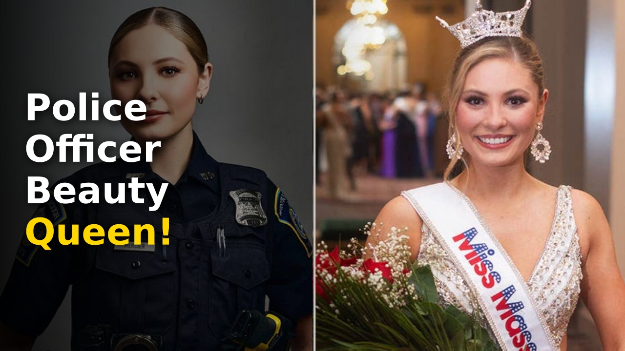 Ashlyn Mercier Miss America delegate and Massachusetts police officer wearing a tiara and badge