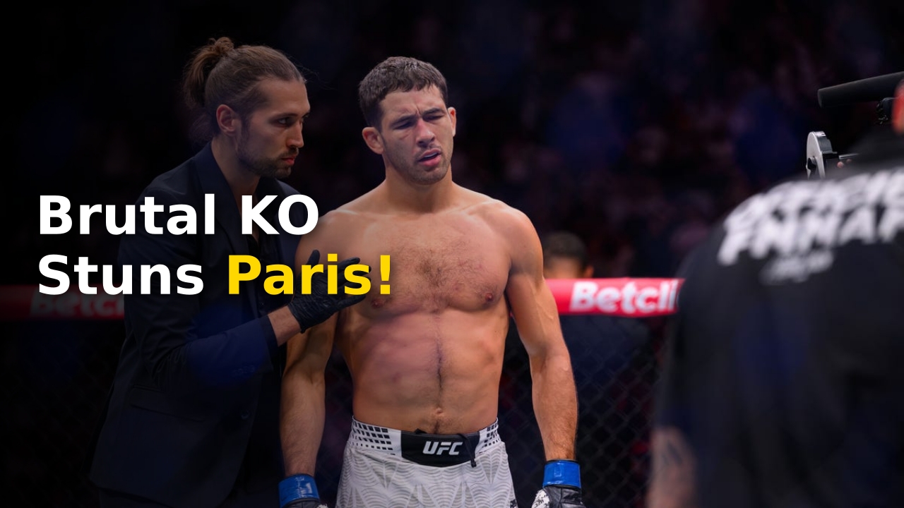 Axel Sola celebrating his Axel Sola UFC Paris knockout win in the middle of the octagon