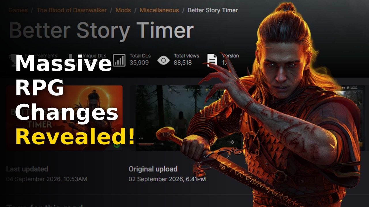 Blood of Dawnwalker Mod trending on Nexus Mods with a vampire warrior background