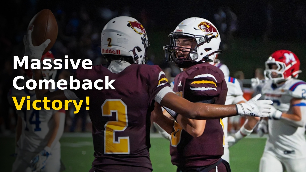 Bloomington North football players celebrating on the field after a comeback victory