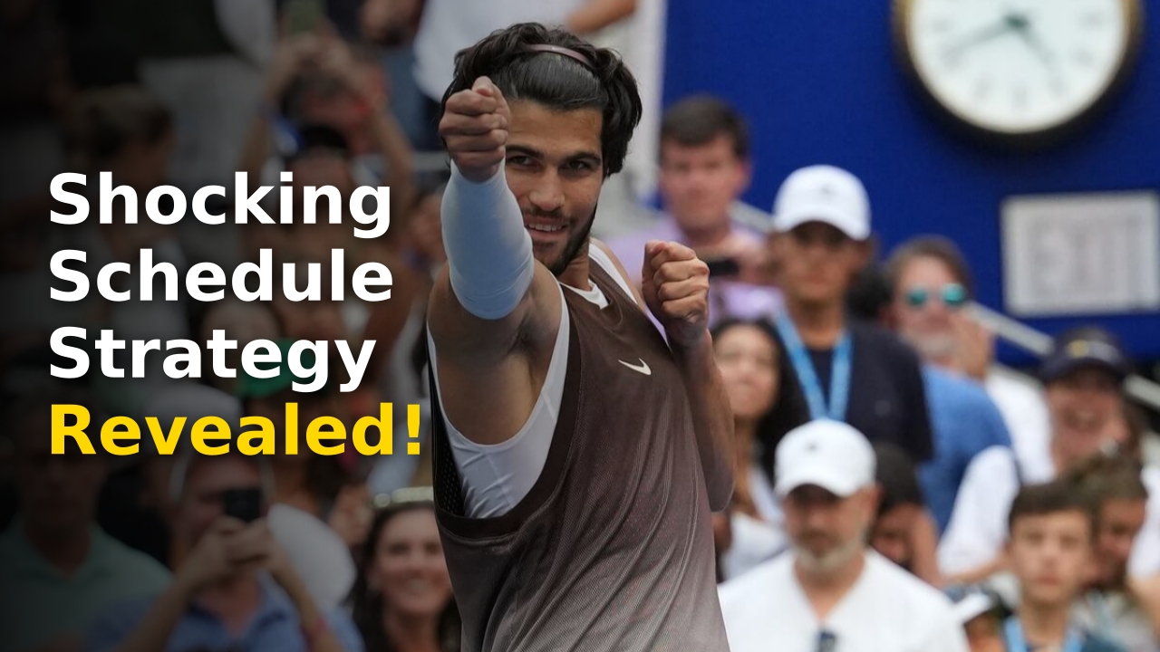 Carlos Alcaraz smiling during US Open press conference discussing Carlos Alcaraz tennis breaks