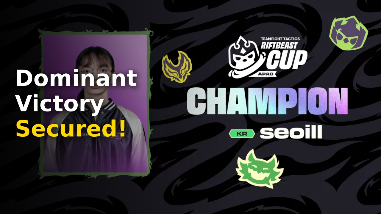 Chan-seo seoill Park holding the trophy after he seoill wins TFT Riftbeast Cup