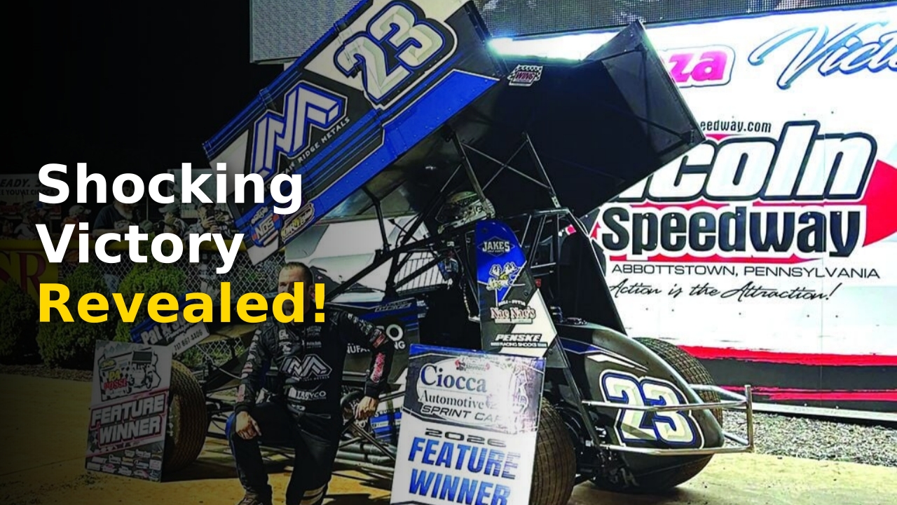 Chase Dietz holding his trophy at Lincoln Speedway after his 2024 victory