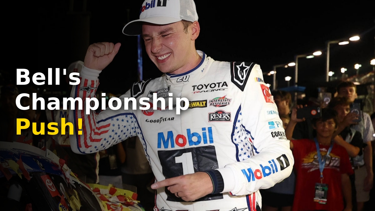 Christopher Bell celebrating his recent NASCAR win while aiming for the 2026 Cup Series title