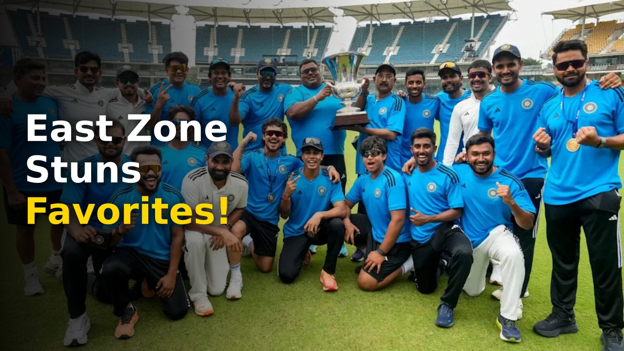 East Zone cricket team lifting the trophy after winning the Duleep Trophy 2026 Results final