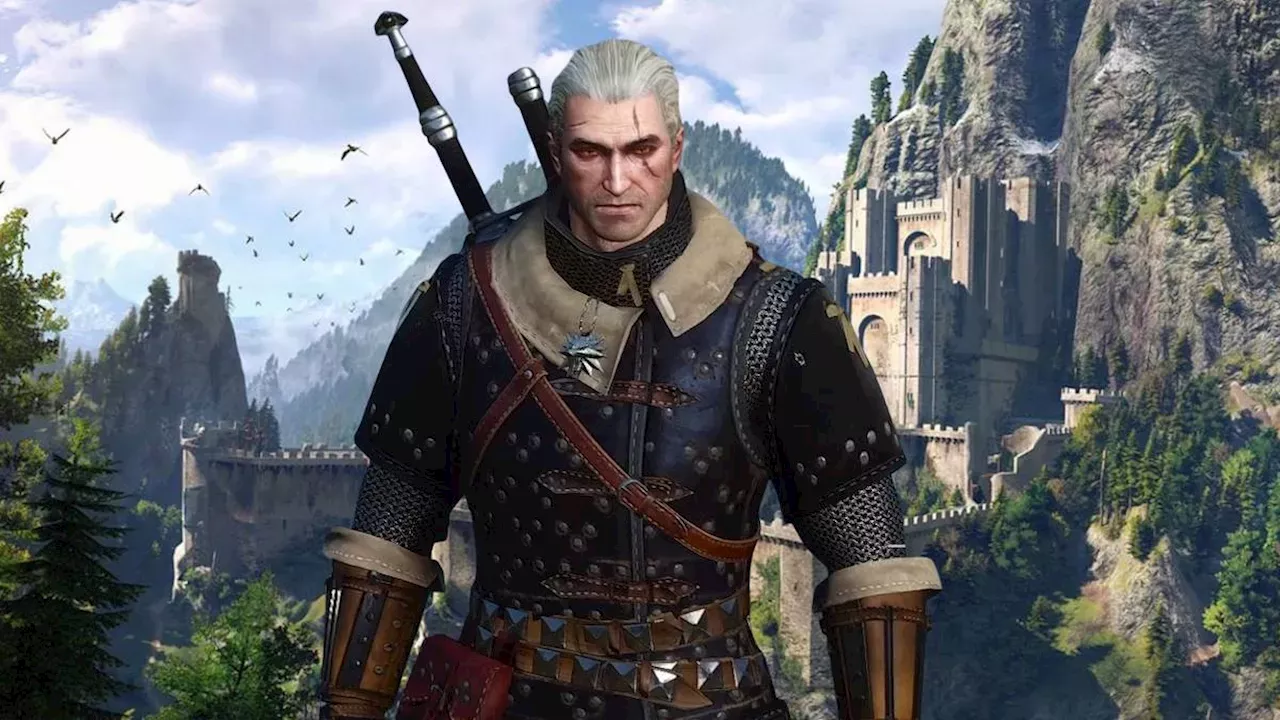 Geralt of Rivia wearing the Witcher 3 Cat School Gear holding swords