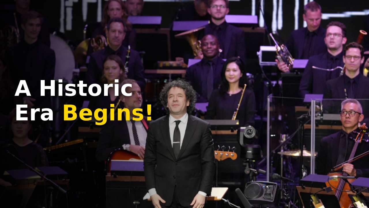 Gustavo Dudamel leading the New York Philharmonic in a historic 2026 concert debut