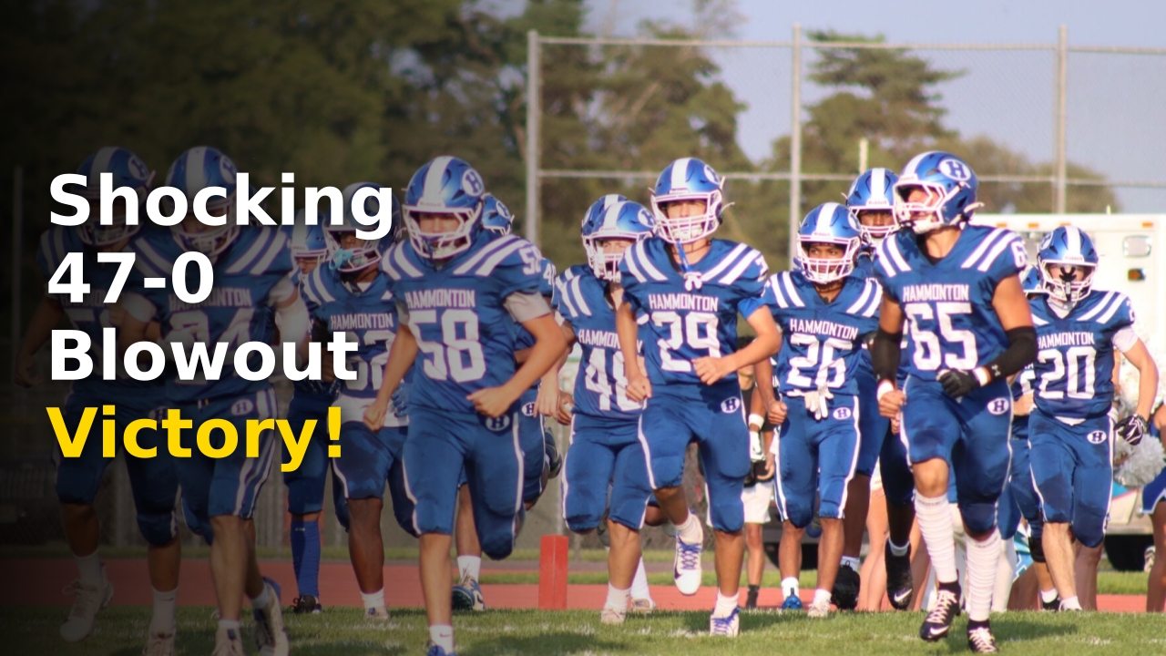 Hammonton Blue Devils football team celebrating their season opener victory