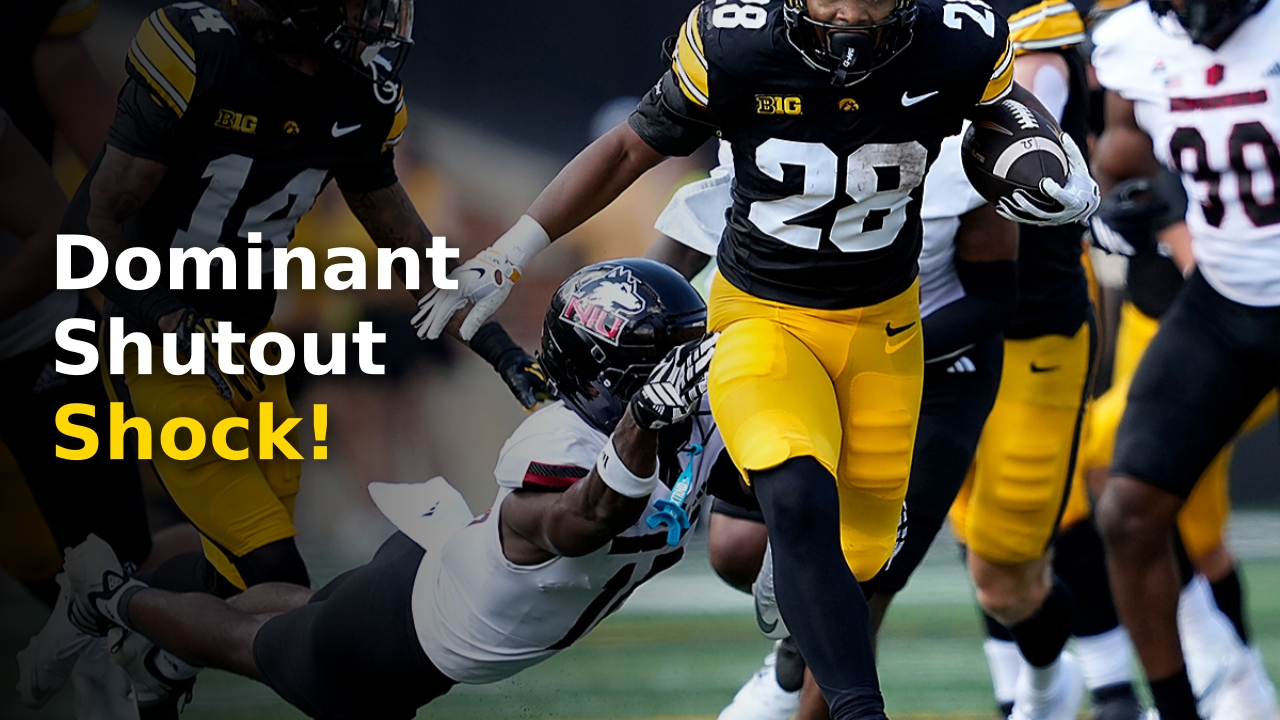 Iowa Hawkeyes defensive unit celebrating a historic shutout during the 2026 season opener