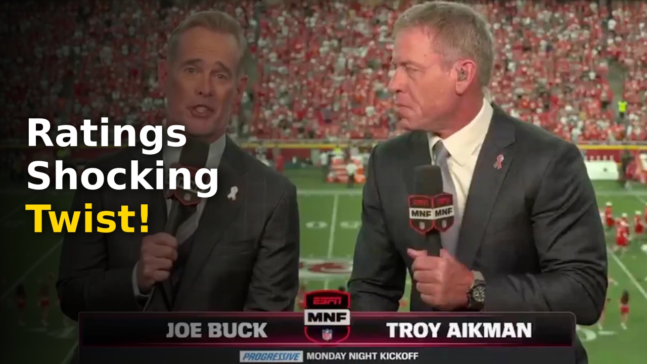 Joe Buck and Troy Aikman calling an NFL game during Monday Night Football broadcast