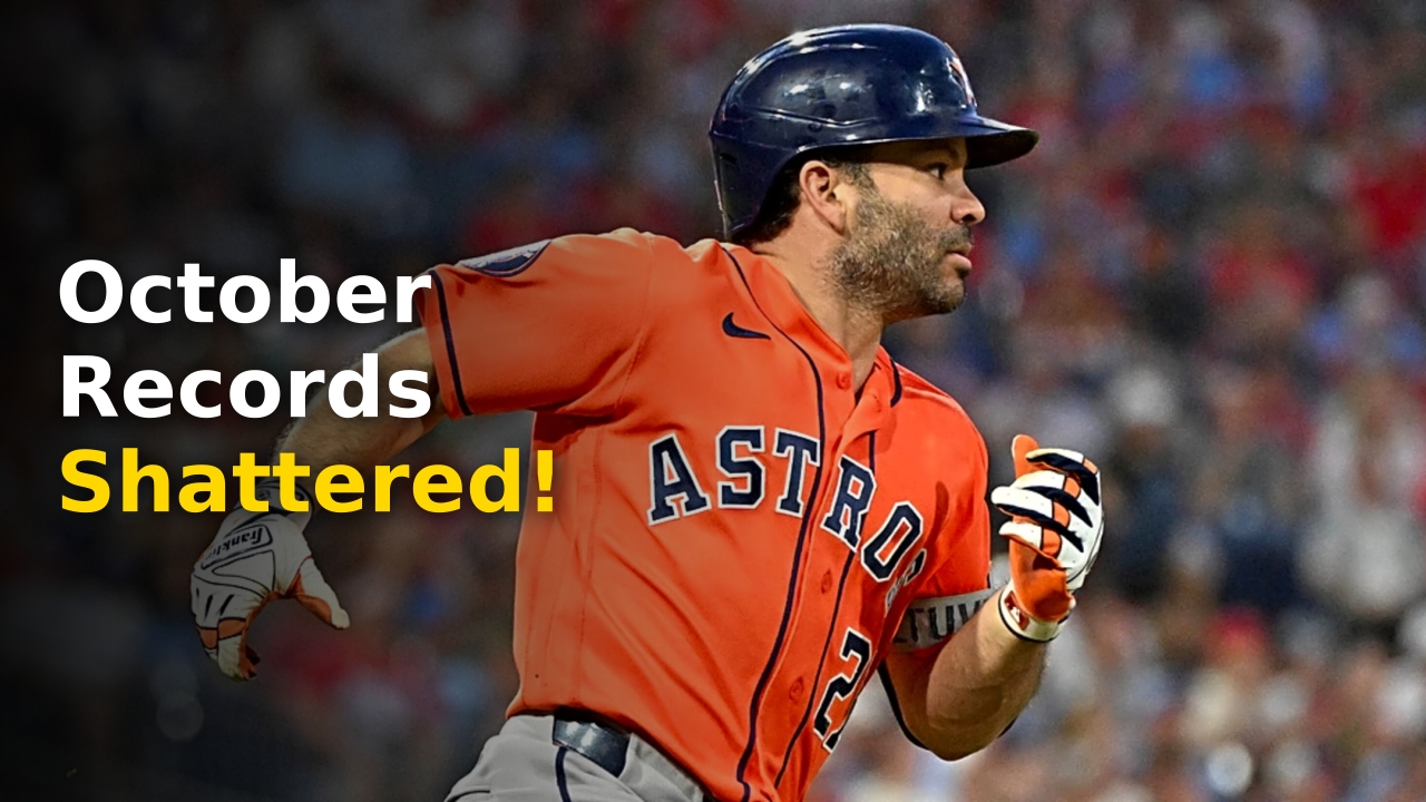 Jose Altuve batting for the Houston Astros aiming for the top of the MLB Playoff hits leaders list