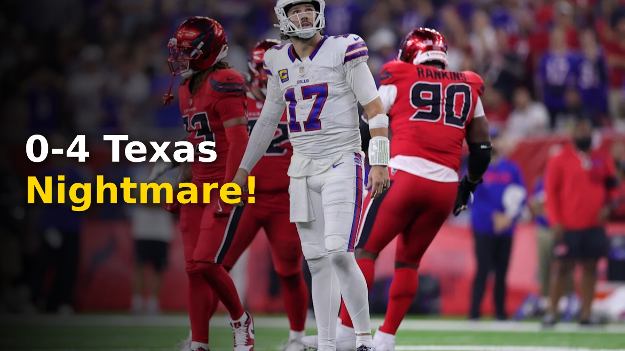 Josh Allen looking frustrated on the sidelines during a game against the Houston Texans