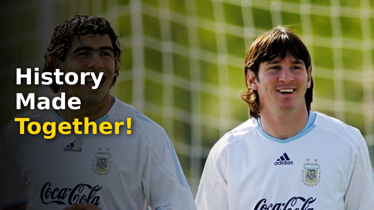 Lionel Messi and Cristiano Ronaldo wearing the same jersey for the Messi Ronaldo Tevez Farewell