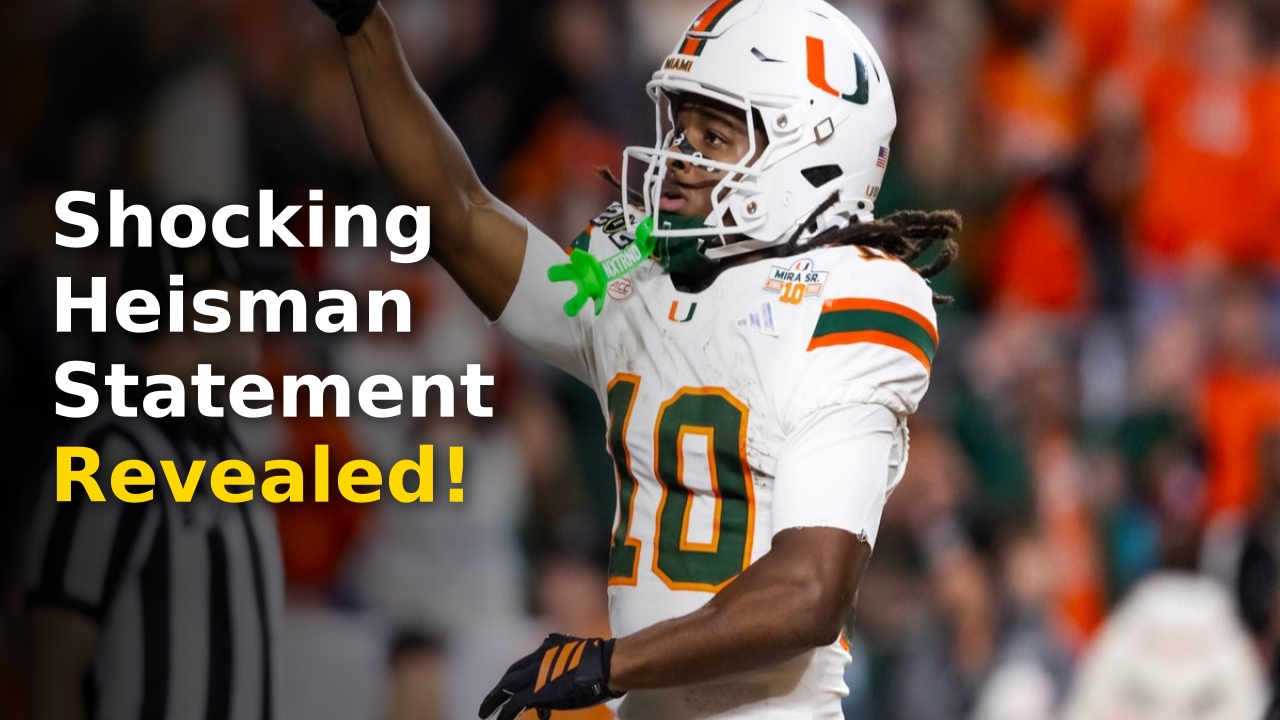 Malachi Toney striking the iconic Heisman pose during Miami Hurricanes game