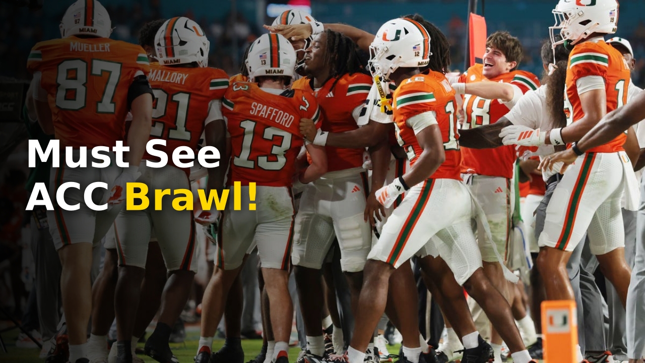 Miami Hurricanes players celebrating a touchdown during 2026 college football season