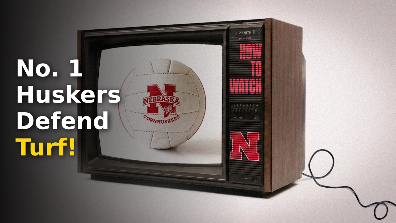 Nebraska volleyball vs Ohio State players competing at the net