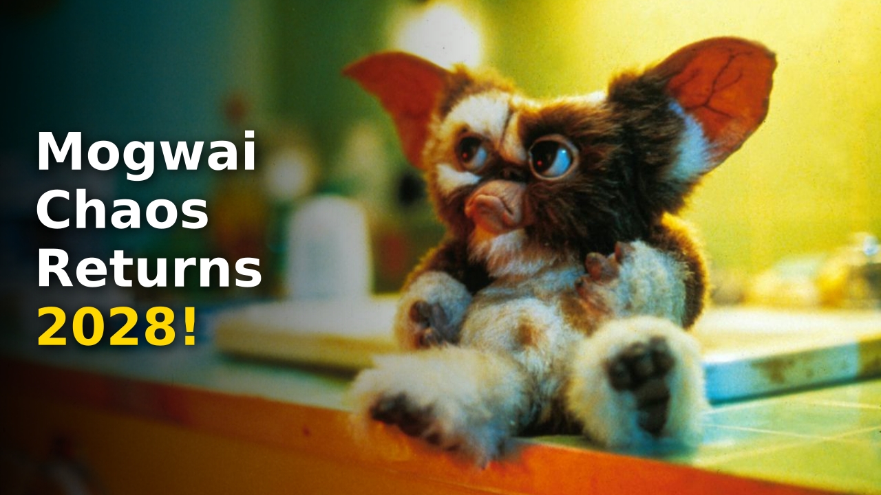 Original Gremlins 3 Release Date announcement with Mogwai eyes glowing in the dark