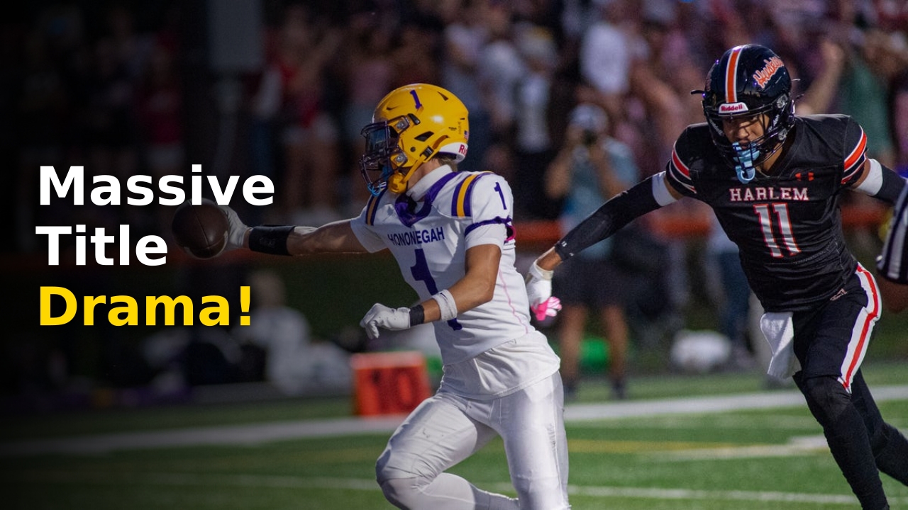 rockford high school football running back breaking through tackles under the stadium lights