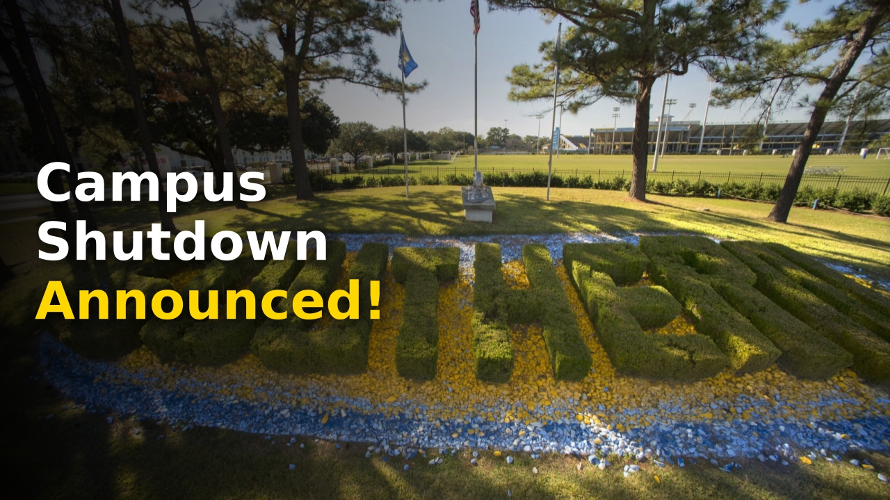 Southern University campus entrance view during the power outage emergency