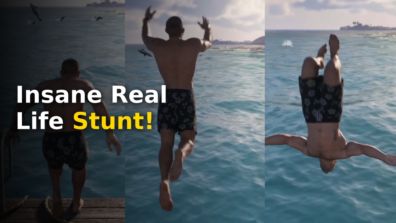 Stunt athlete attempting the viral GTA 6 Backflip off a pier to test real life physics
