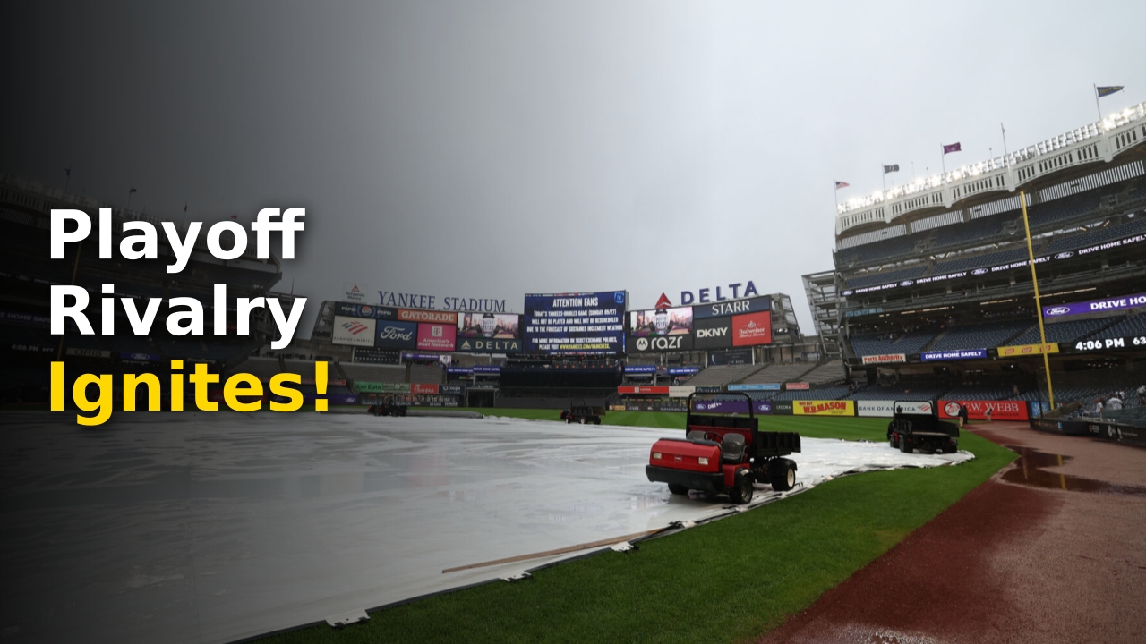 Tarp covers the field before the Yankees vs Red Sox 2026 wild card series announcement