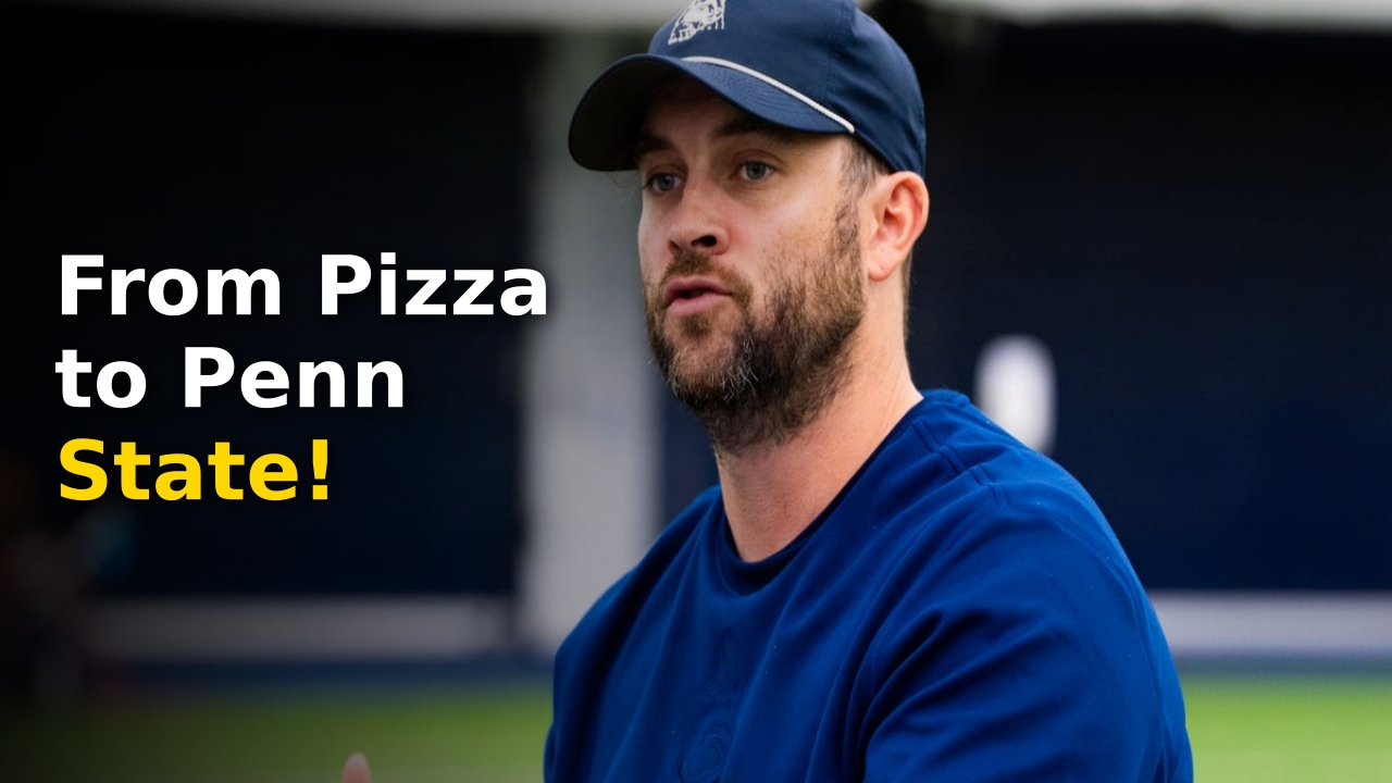 Taylor Mouser Penn State offensive coordinator smiling during a team practice session