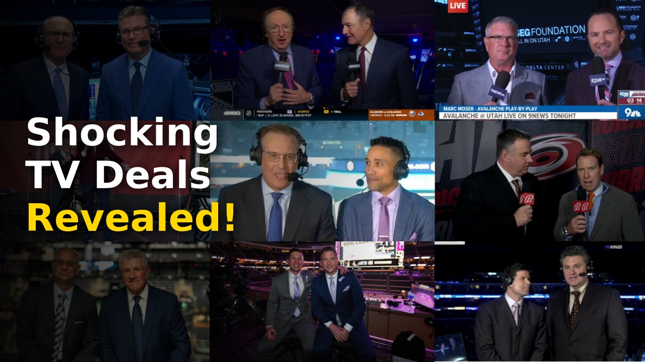 Television studio displaying NHL broadcast rankings 2026 regional game graphics