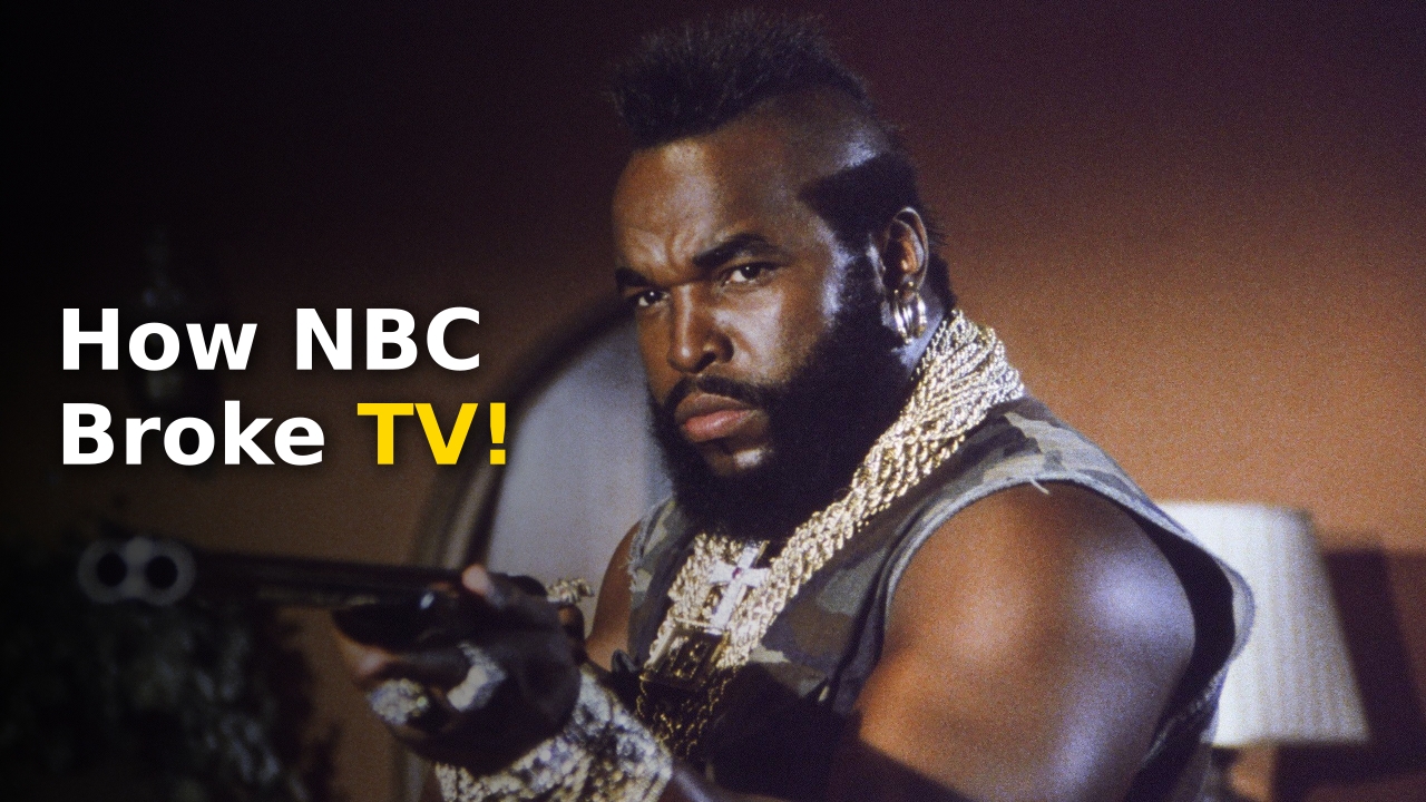 The A-Team cast George Peppard and Mr. T in a scene from the classic NBC action thriller