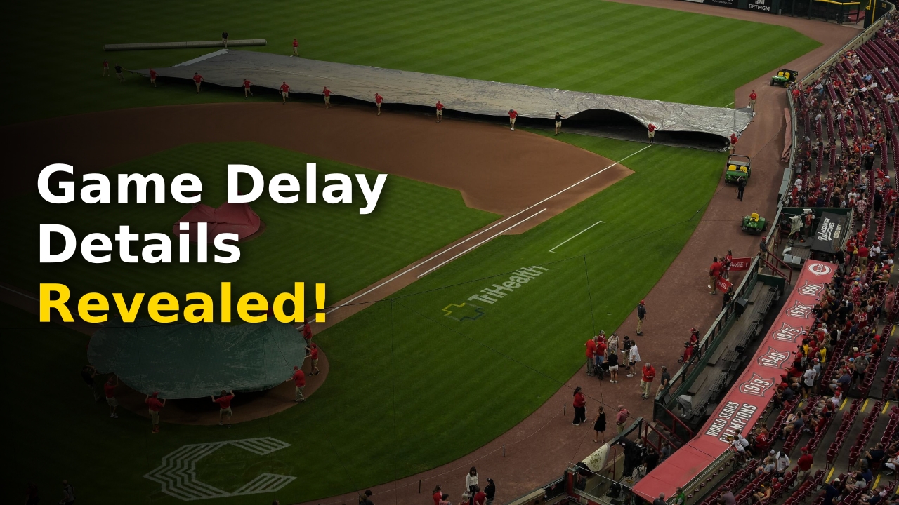 The Cincinnati Reds field at Great American Ball Park during the 2026 rain delay