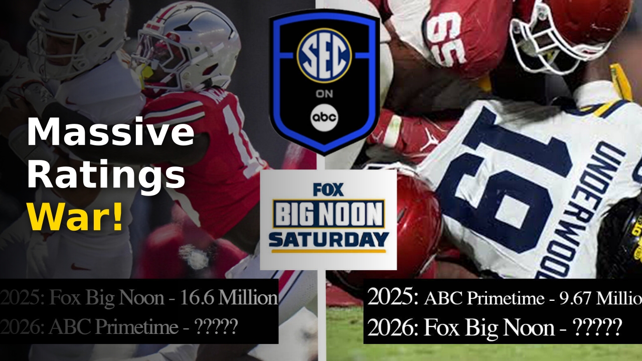 The college football TV ratings battle between Fox and ABC displaying a crowded stadium under stadium lights