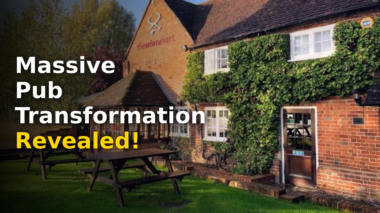 The exterior of a charming Surrey village pub undergoing major renovations