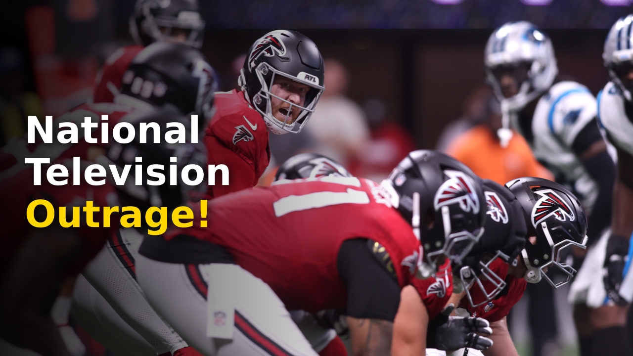 The Falcons Primetime Schedule graphics displayed on a stadium screen during the 2026 NFL season