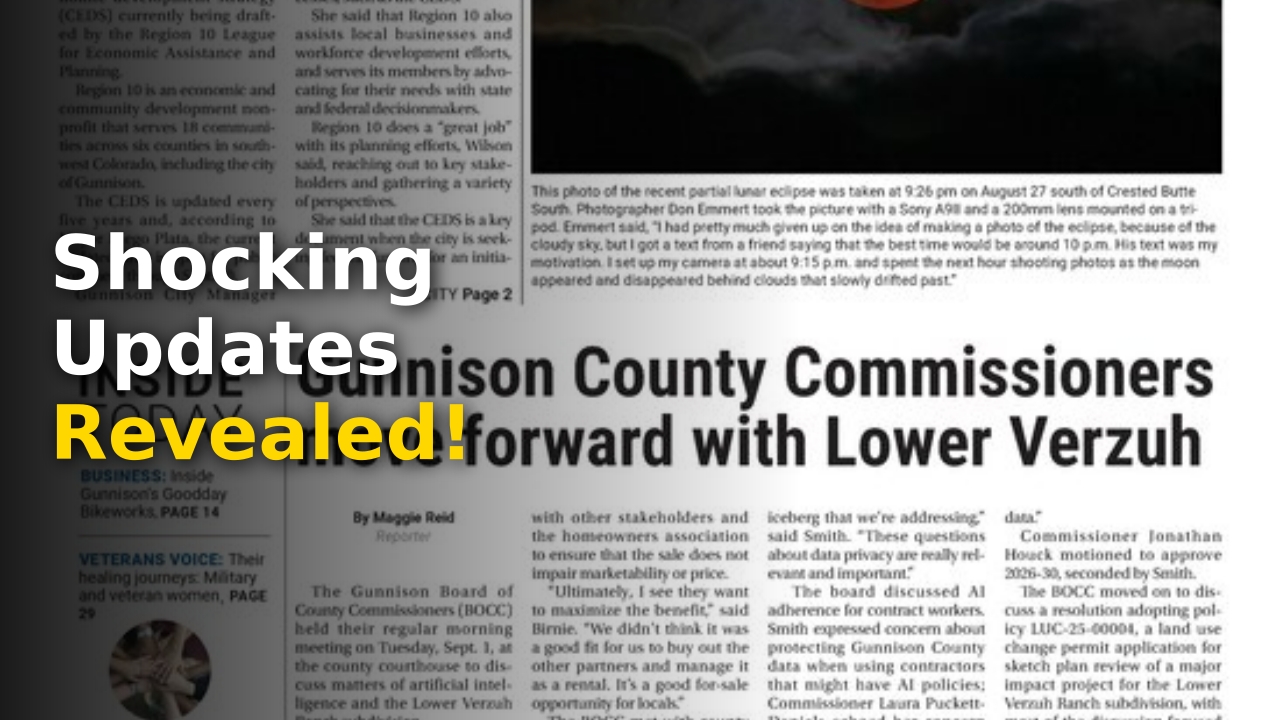 The front page of the Gunnison Country Times issue from September 3, 2026