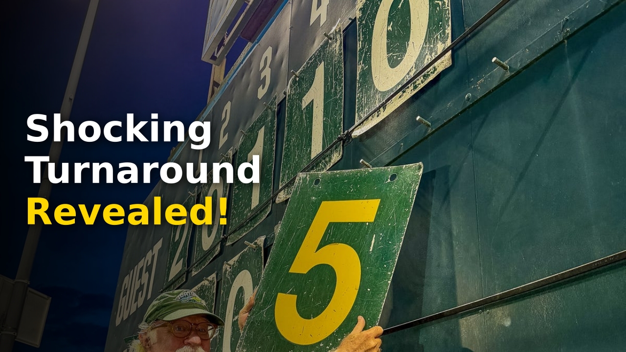 The iconic manual scoreboard during a Daytona Tortugas Playoffs game in 2026