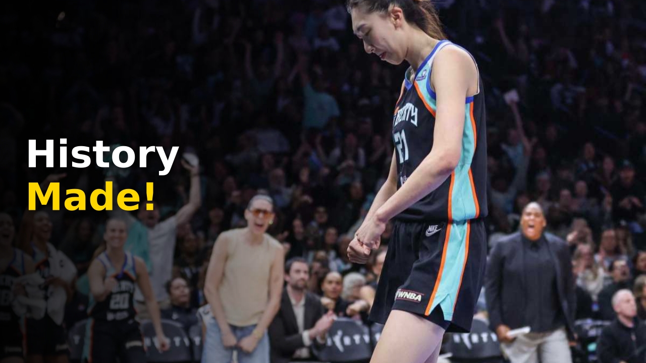 The New York Liberty team celebrating their historic Liberty 8-seed sweep 2026 playoff win