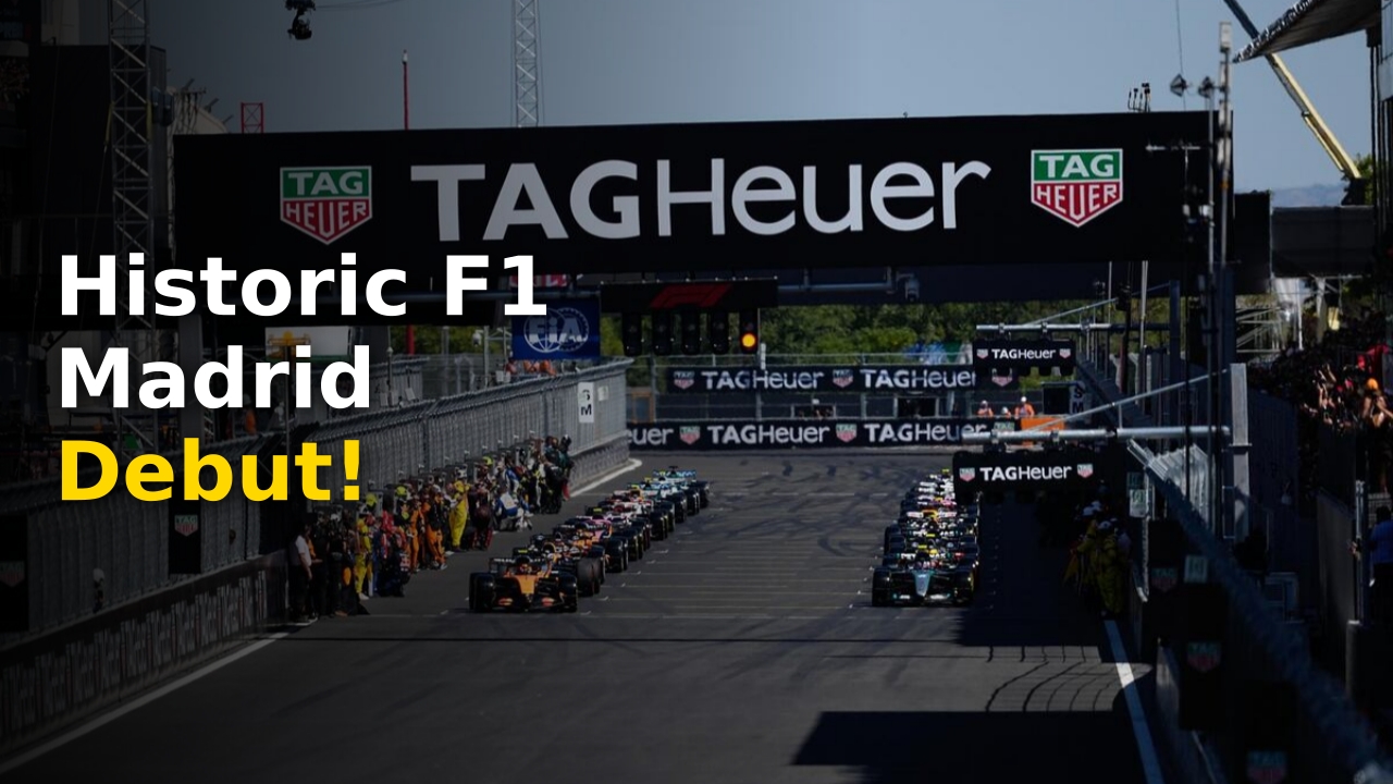 The newly designed F1 Madrid GP 2026 hybrid street track packed with fans under sunny skies