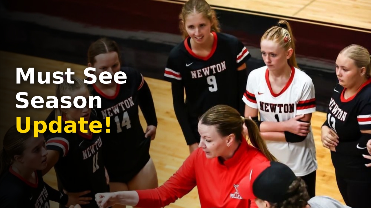 The Newton volleyball 2024 season team practicing in their gymnasium