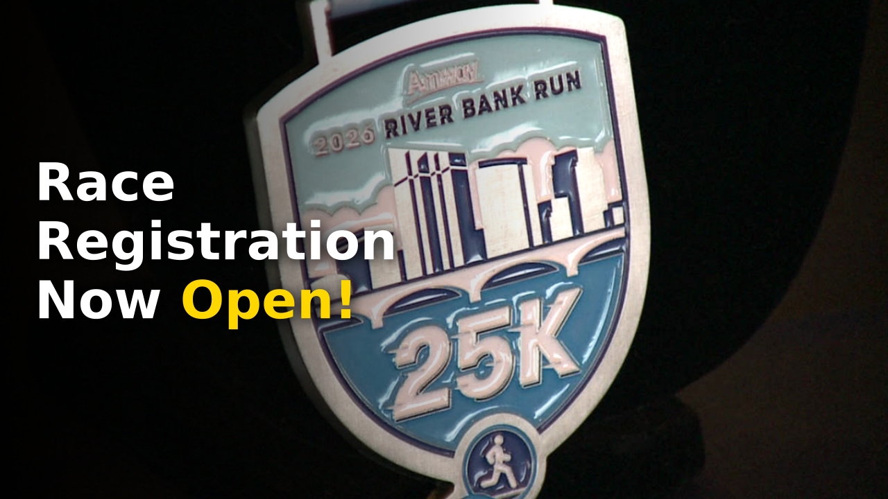 The official start line of the 50th annual Amway River Bank Run in Grand Rapids