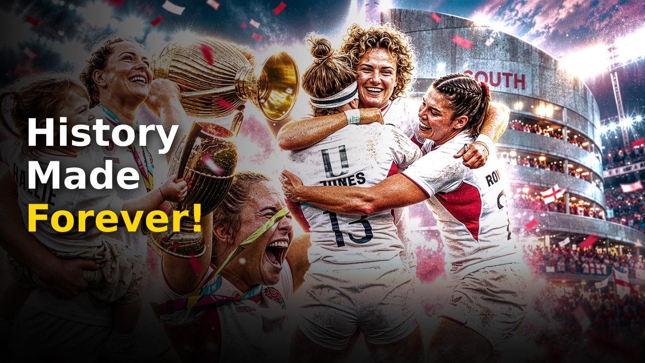 The Red Roses lifting the trophy after the Women's Rugby World Cup 2025 final