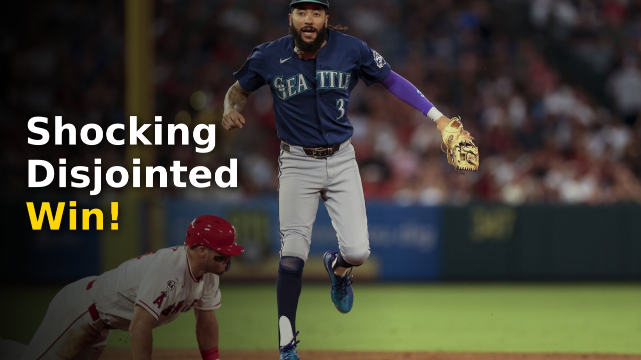 The Seattle Mariners celebrating after a hard-fought win against the Los Angeles Angels
