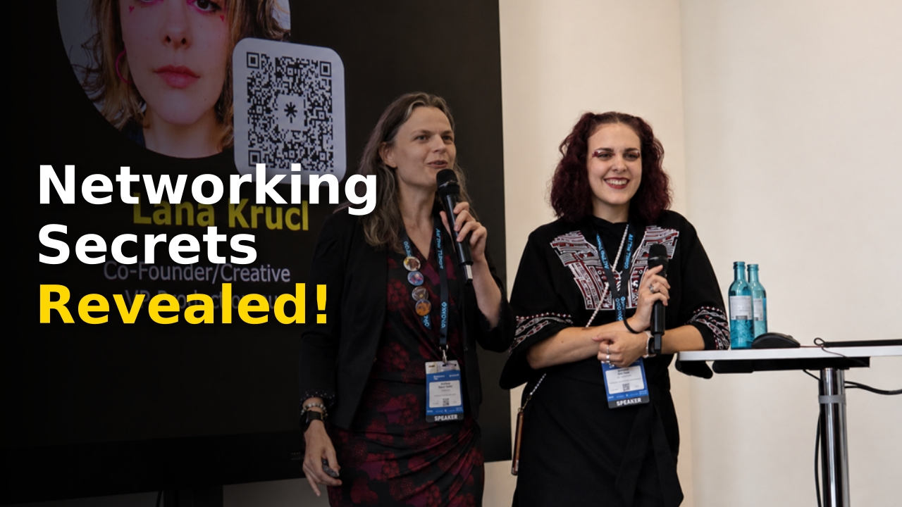 Two professionals discussing a project at a game industry networking event at Gamescom 2026