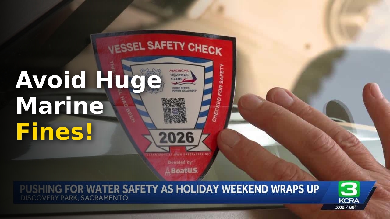 Vessel safety checks inspector presenting a US Coast Guard compliance decal to a local boater