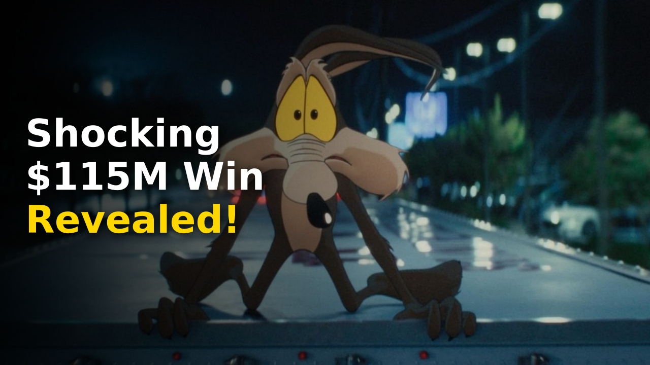 Wile E. Coyote in a courtroom scene from Coyote vs. Acme Box Office success story