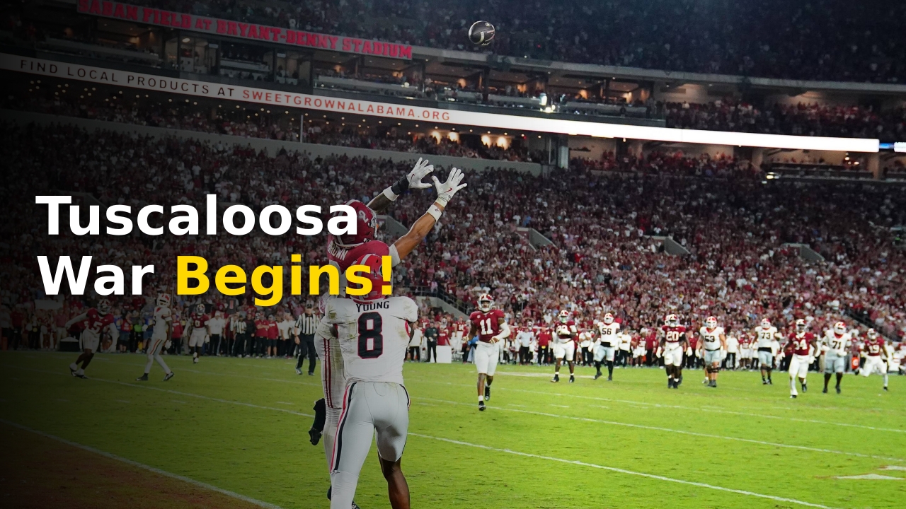 Alabama vs Georgia 2026 SEC football matchup preview with team logos and stadium background