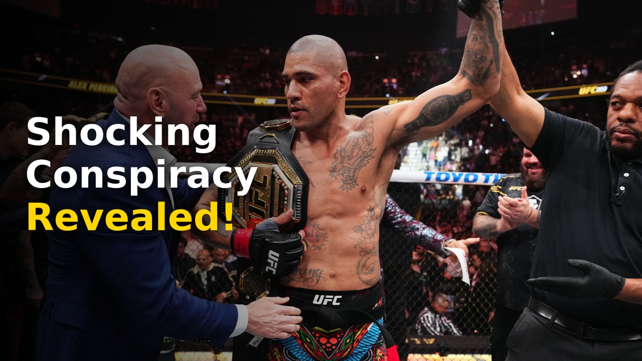 Alex Pereira looking stoic during a UFC press conference regarding the conspiracy claims