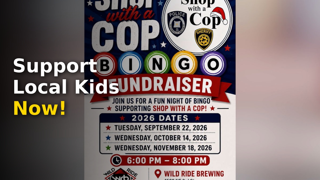 Bingo cards and craft beer at Wild Ride Brewing for Prineville Shop with a Cop 2026 fundraiser